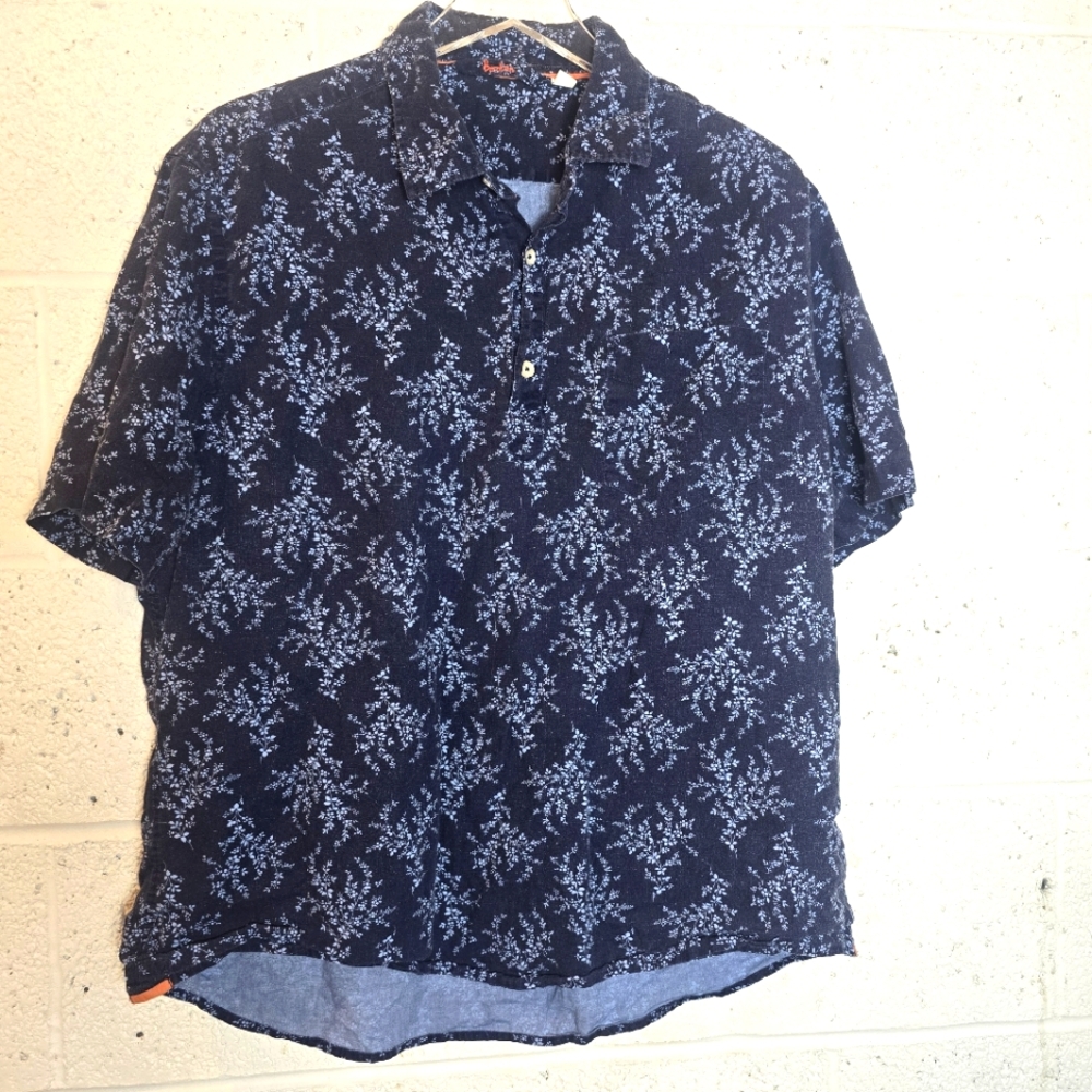 Mens BODEN Floral Short Sleeve Linen Blend Shirt Size XL